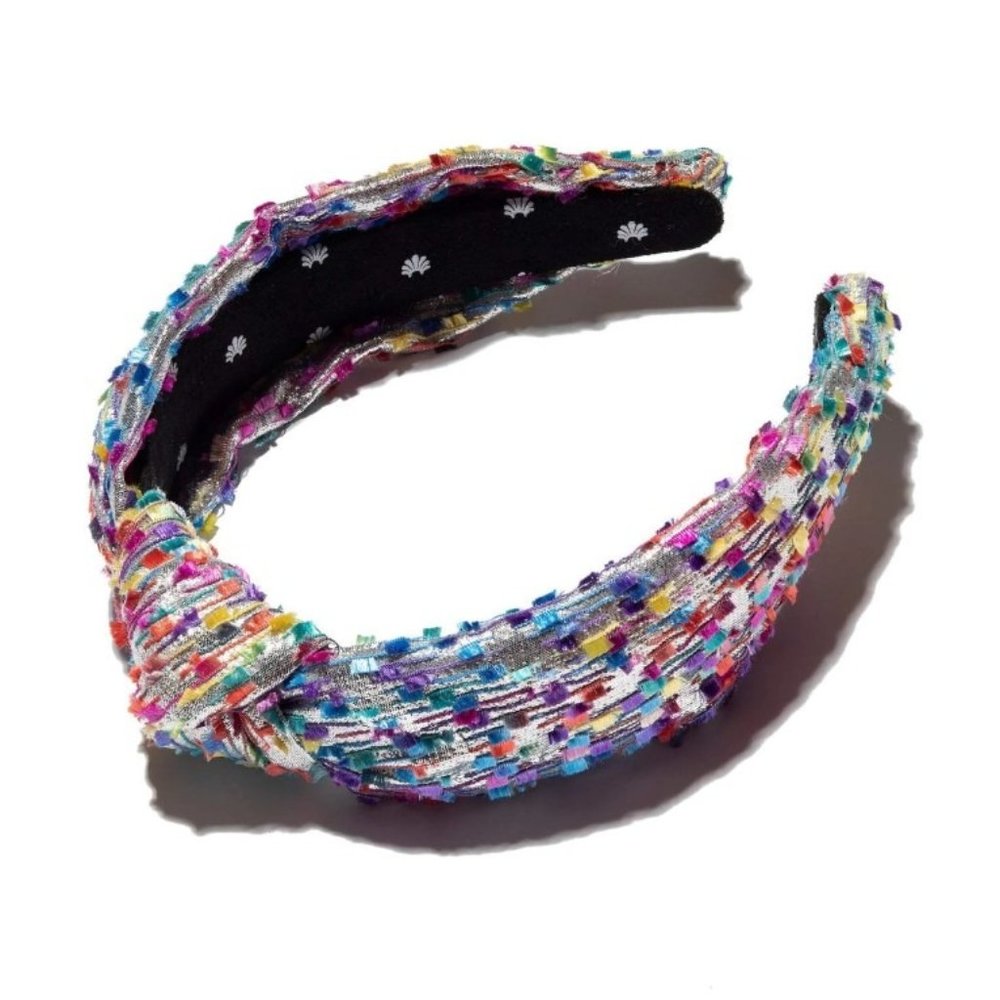 🌈 NEW Lele Sadoughi Shimmer Confetti Metallic Silver Knotted Headband 🌈